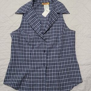 Blue Asphalt Navy Plaid Sleeveless Button Down Shirt